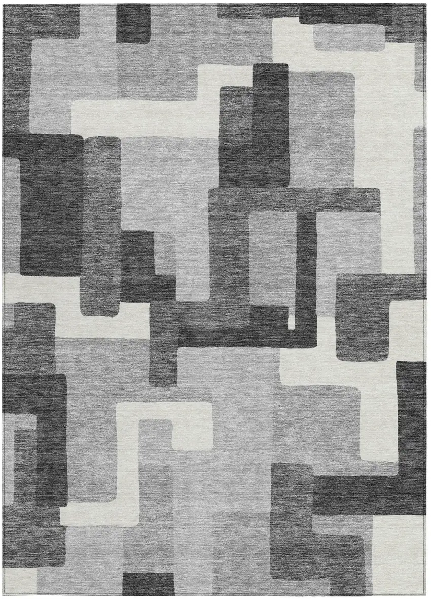 Gray Charcoal And Silver Abstract Washable Indoor Outdoor Area Rug Photo 4