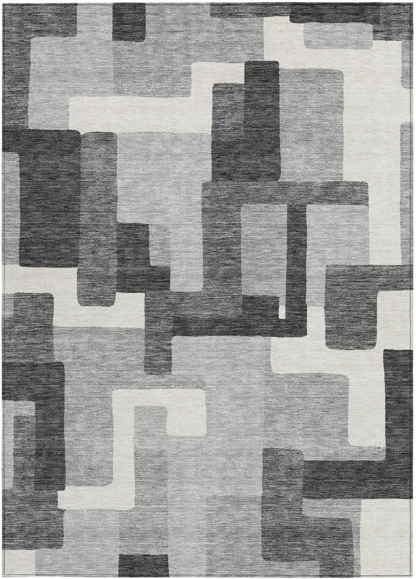 Gray Charcoal And Silver Abstract Washable Indoor Outdoor Area Rug Photo 4