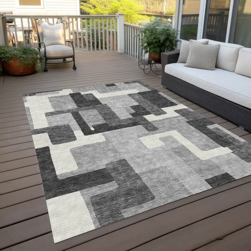 Gray Charcoal And Silver Abstract Washable Indoor Outdoor Area Rug Photo 8