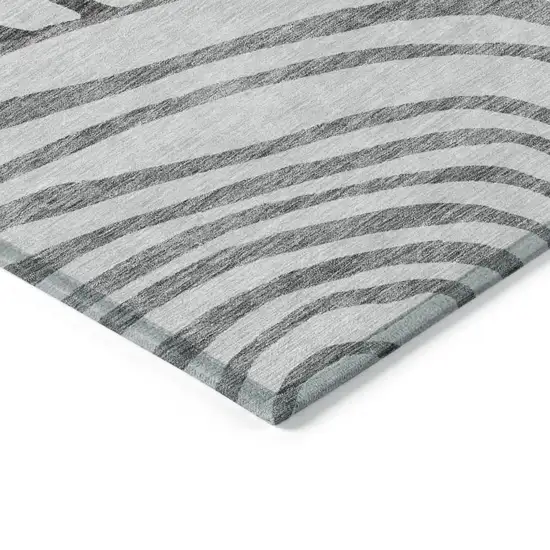 Gray Charcoal And Silver Abstract Washable Indoor Outdoor Area Rug Photo 4