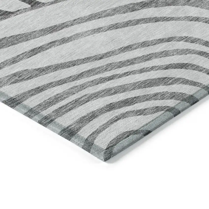 Gray Charcoal And Silver Abstract Washable Indoor Outdoor Area Rug Photo 4