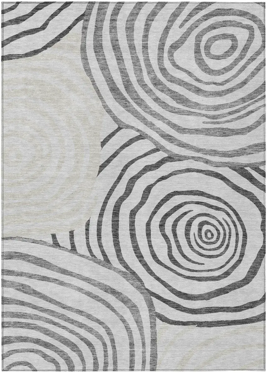 Gray Charcoal And Silver Abstract Washable Indoor Outdoor Area Rug Photo 2