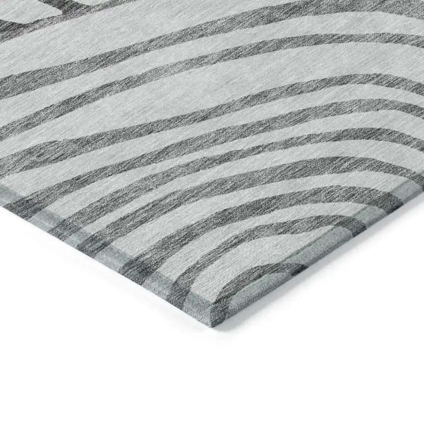 Gray Charcoal And Silver Abstract Washable Indoor Outdoor Area Rug Photo 3