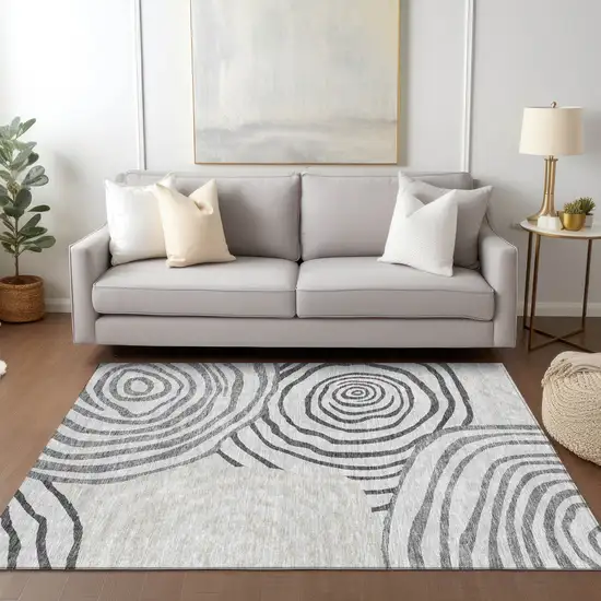 Gray Charcoal And Silver Abstract Washable Indoor Outdoor Area Rug Photo 9