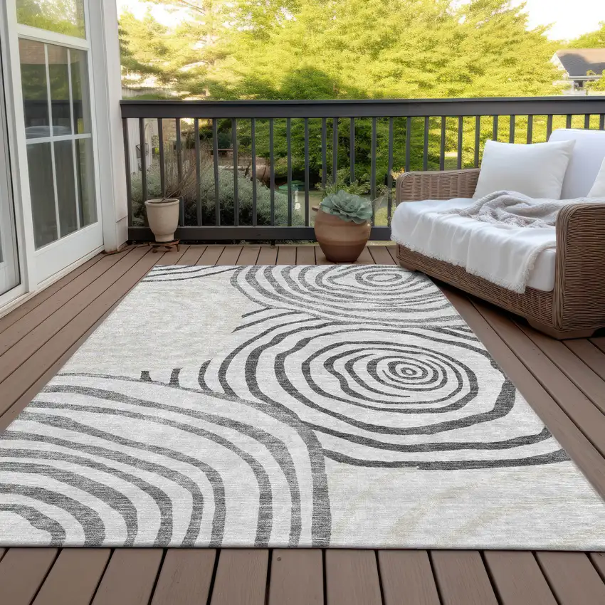 Gray Charcoal And Silver Abstract Washable Indoor Outdoor Area Rug Photo 7