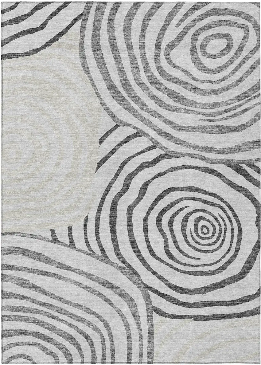 Gray Charcoal And Silver Abstract Washable Indoor Outdoor Area Rug Photo 1