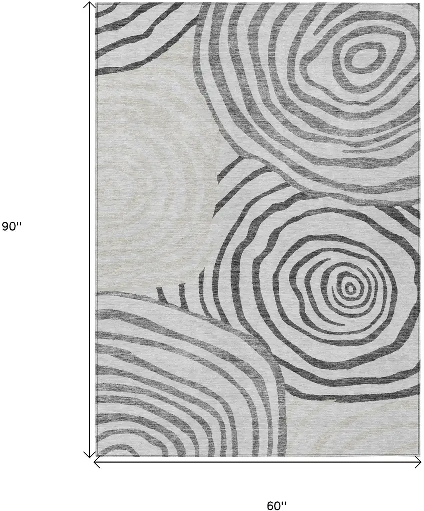 Gray Charcoal And Silver Abstract Washable Indoor Outdoor Area Rug Photo 3