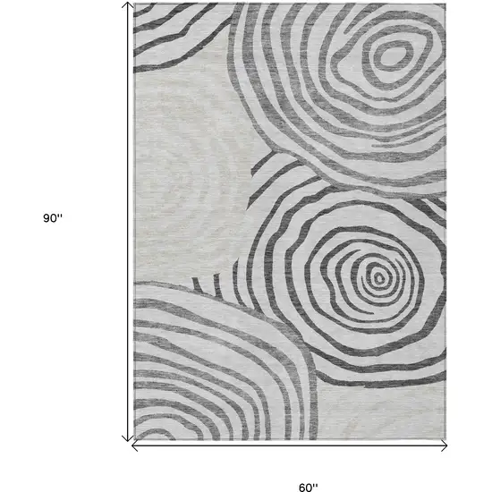 Gray Charcoal And Silver Abstract Washable Indoor Outdoor Area Rug Photo 3