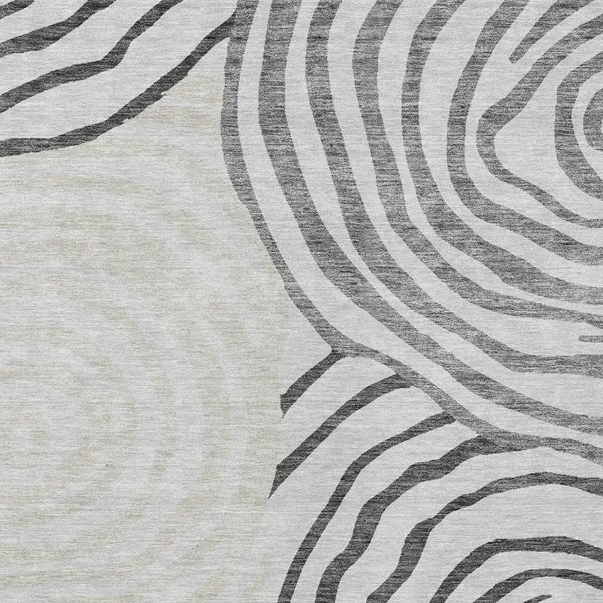 Gray Charcoal And Silver Abstract Washable Indoor Outdoor Area Rug Photo 5