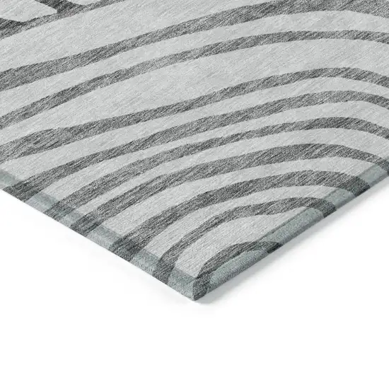 Gray Charcoal And Silver Abstract Washable Indoor Outdoor Area Rug Photo 3