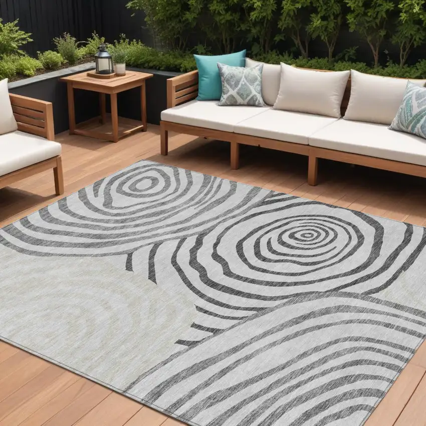 Gray Charcoal And Silver Abstract Washable Indoor Outdoor Area Rug Photo 1