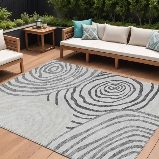 Gray Charcoal And Silver Abstract Washable Indoor Outdoor Area Rug Photo 1