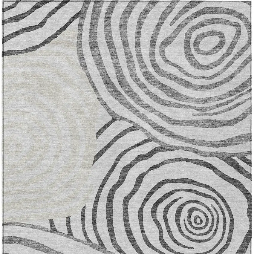 Gray Charcoal And Silver Abstract Washable Indoor Outdoor Area Rug Photo 6