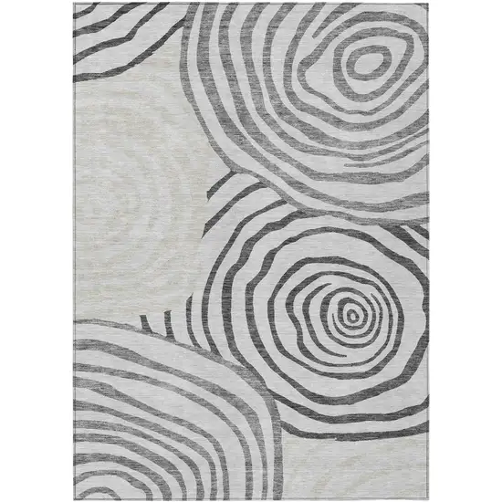 Gray Charcoal And Silver Abstract Washable Indoor Outdoor Area Rug Photo 1