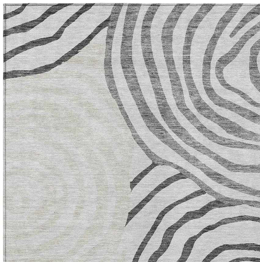 Gray Charcoal And Silver Abstract Washable Indoor Outdoor Area Rug Photo 5