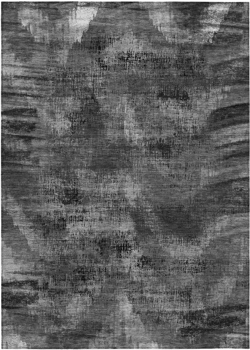 Gray Charcoal And Silver Abstract Washable Indoor Outdoor Area Rug Photo 2