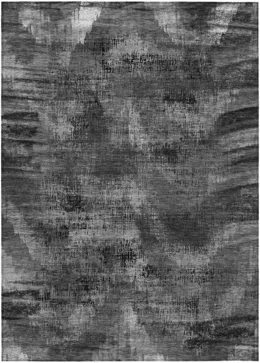 Gray Charcoal And Silver Abstract Washable Indoor Outdoor Area Rug Photo 2