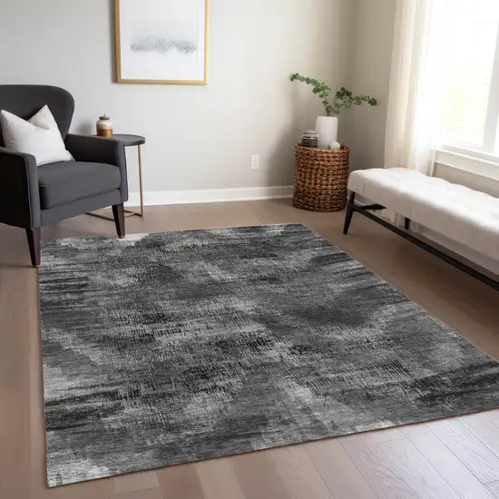 Gray Charcoal And Silver Abstract Washable Indoor Outdoor Area Rug Photo 9