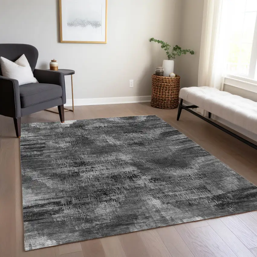 Gray Charcoal And Silver Abstract Washable Indoor Outdoor Area Rug Photo 9