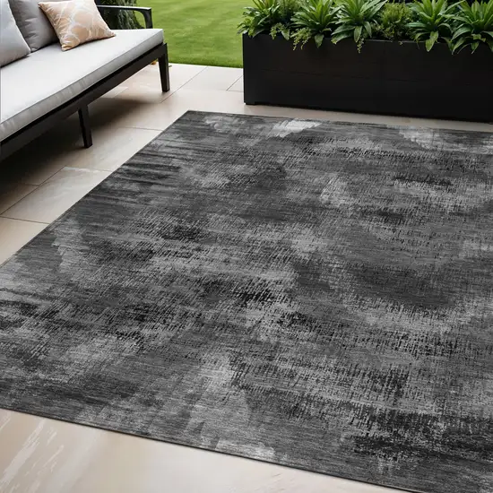 Gray Charcoal And Silver Abstract Washable Indoor Outdoor Area Rug Photo 1