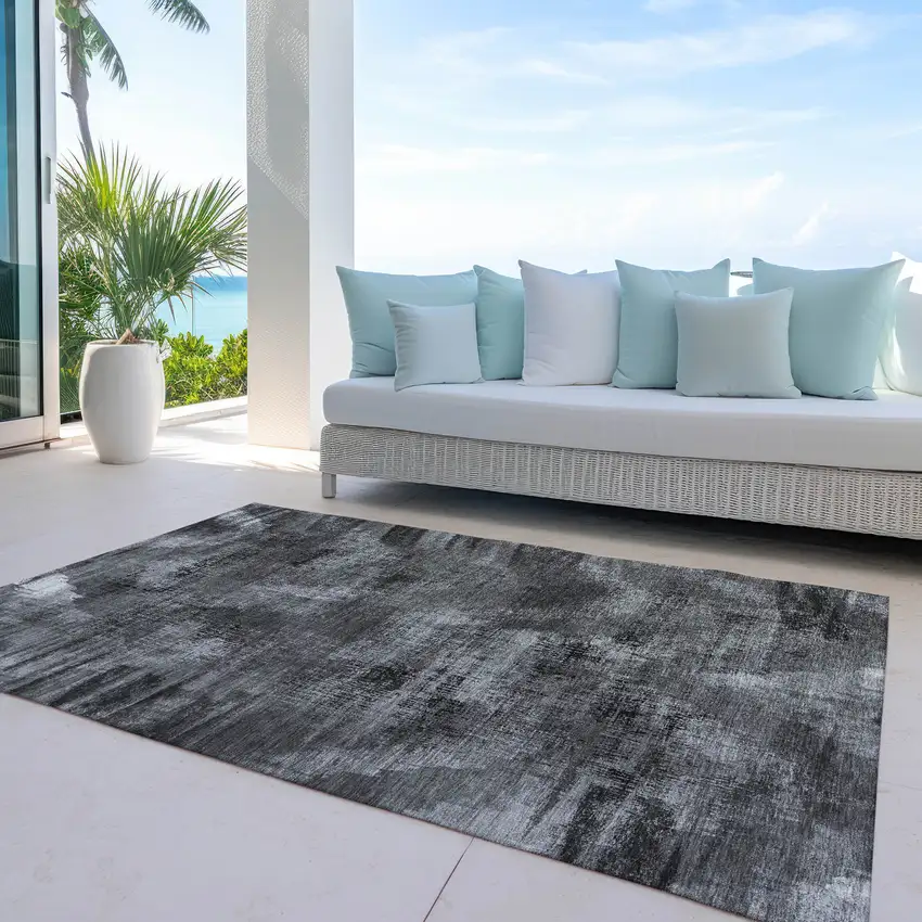 Gray Charcoal And Silver Abstract Washable Indoor Outdoor Area Rug Photo 8