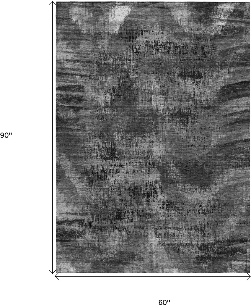 Gray Charcoal And Silver Abstract Washable Indoor Outdoor Area Rug Photo 3