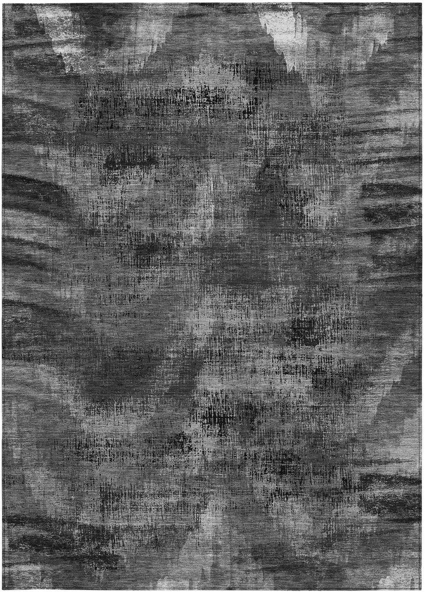 Gray Charcoal And Silver Abstract Washable Indoor Outdoor Area Rug Photo 7