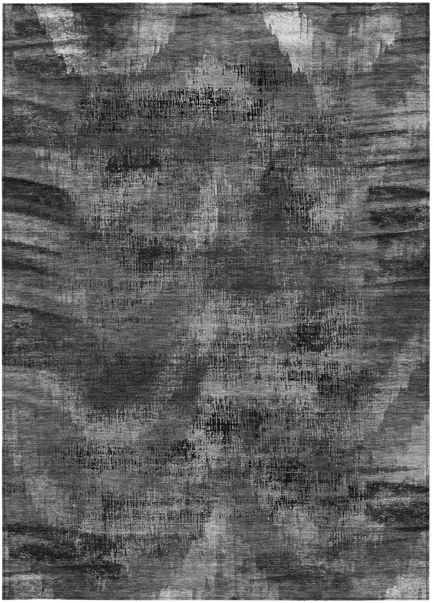 Gray Charcoal And Silver Abstract Washable Indoor Outdoor Area Rug Photo 7