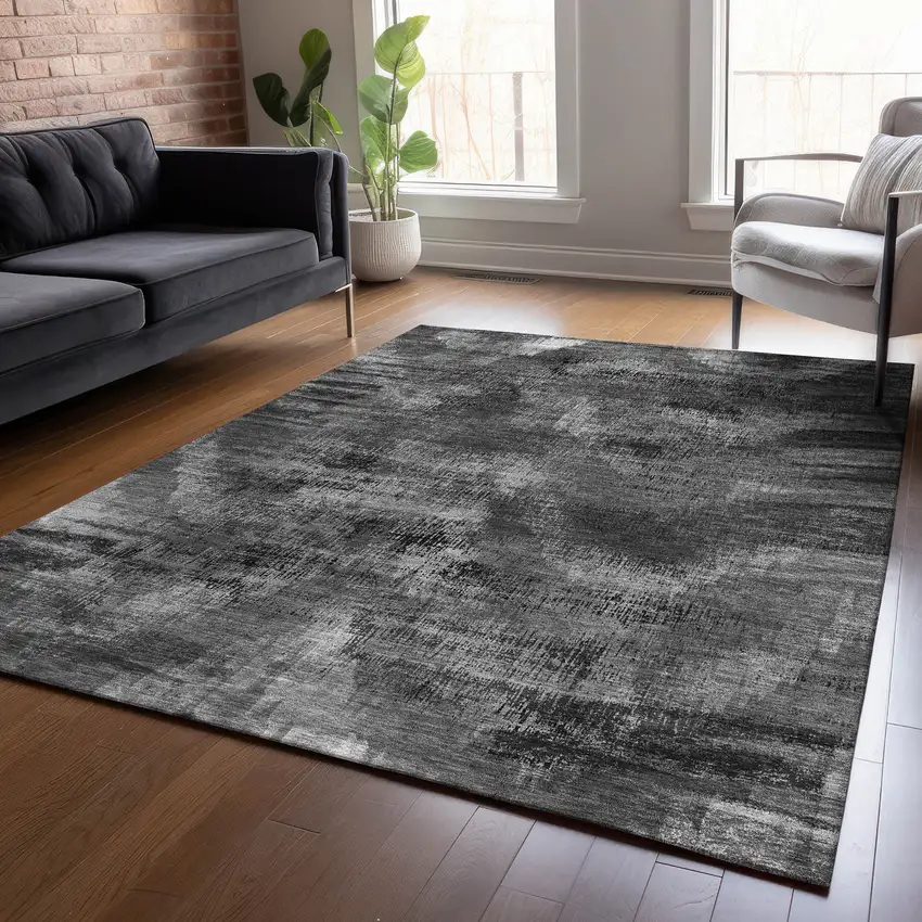 Gray Charcoal And Silver Abstract Washable Indoor Outdoor Area Rug Photo 9