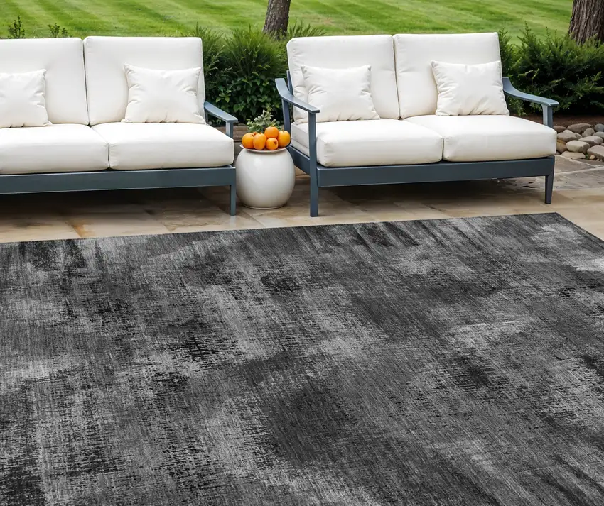 Gray Charcoal And Silver Abstract Washable Indoor Outdoor Area Rug Photo 1