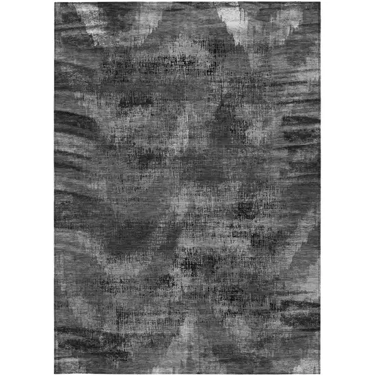 Gray Charcoal And Silver Abstract Washable Indoor Outdoor Area Rug Photo 6