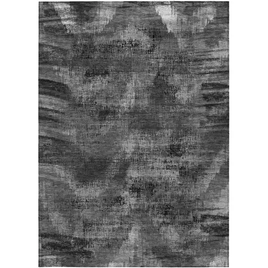 Gray Charcoal And Silver Abstract Washable Indoor Outdoor Area Rug Photo 6