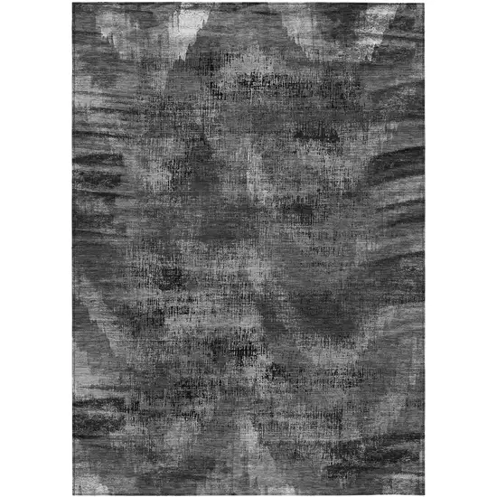 Gray Charcoal And Silver Abstract Washable Indoor Outdoor Area Rug Photo 2