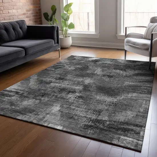 Gray Charcoal And Silver Abstract Washable Indoor Outdoor Area Rug Photo 8