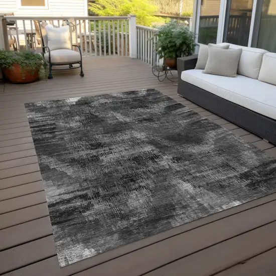 Gray Charcoal And Silver Abstract Washable Indoor Outdoor Area Rug Photo 9