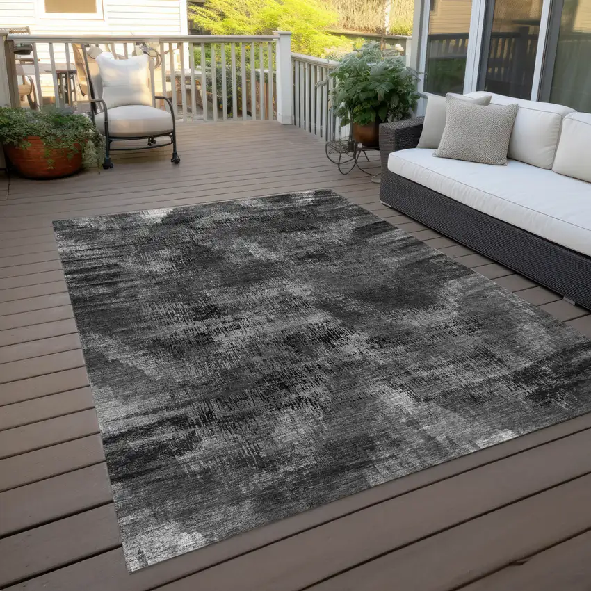 Gray Charcoal And Silver Abstract Washable Indoor Outdoor Area Rug Photo 9