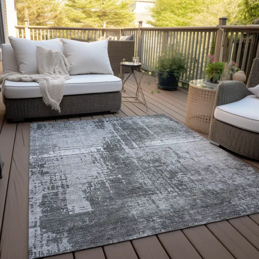 Gray Charcoal And Silver Abstract Washable Indoor Outdoor Area Rug Photo 7