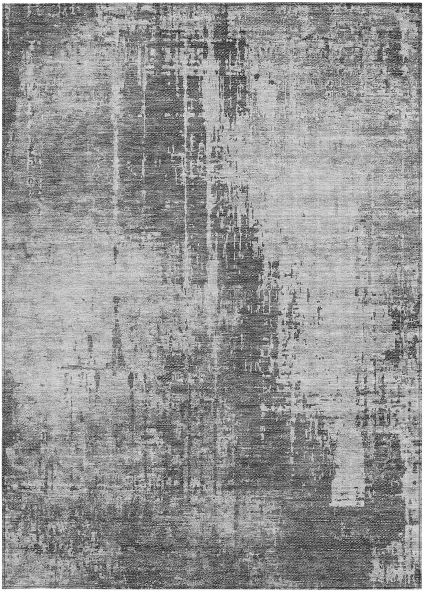 Gray Charcoal And Silver Abstract Washable Indoor Outdoor Area Rug Photo 6