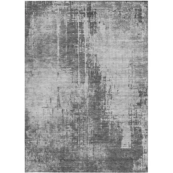 Gray Charcoal And Silver Abstract Washable Indoor Outdoor Area Rug Photo 6