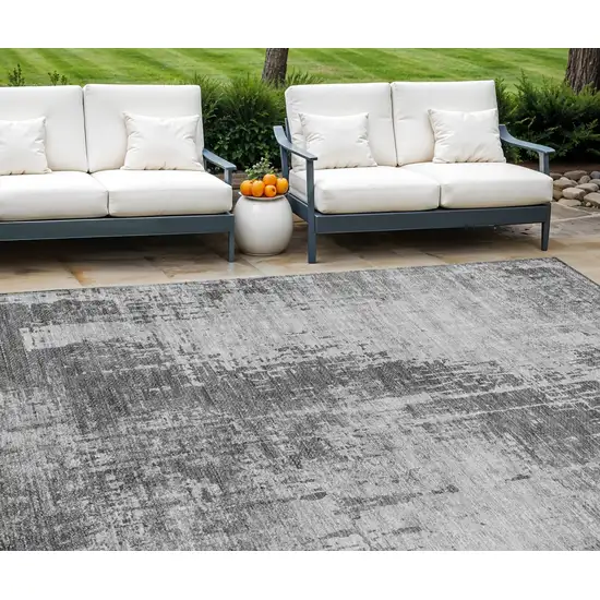 Gray Charcoal And Silver Abstract Washable Indoor Outdoor Area Rug Photo 1
