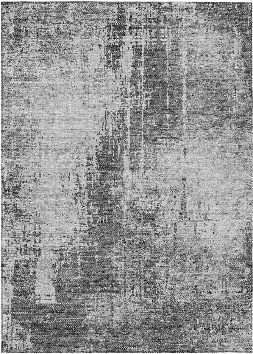 Gray Charcoal And Silver Abstract Washable Indoor Outdoor Area Rug Photo 2