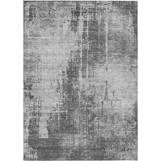 Gray Charcoal And Silver Abstract Washable Indoor Outdoor Area Rug Photo 2
