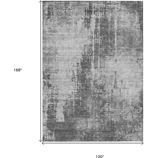 Gray Charcoal And Silver Abstract Washable Indoor Outdoor Area Rug Photo 3