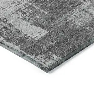 Photo of Gray Charcoal And Silver Abstract Washable Indoor Outdoor Area Rug