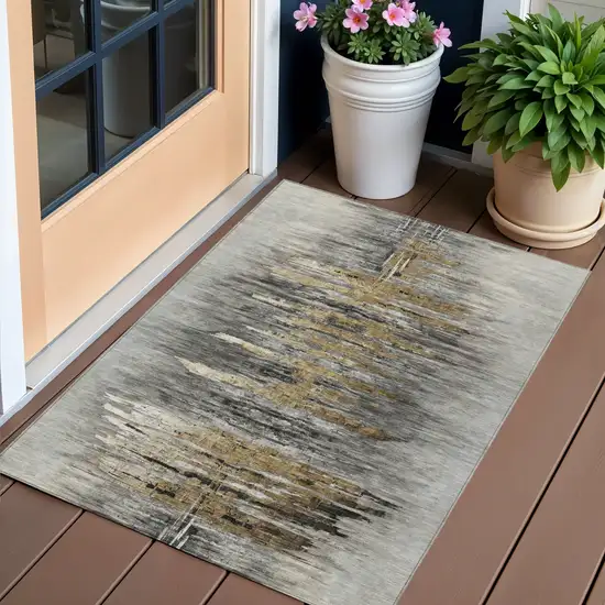 Gray Charcoal And Silver Abstract Washable Indoor Outdoor Area Rug Photo 1