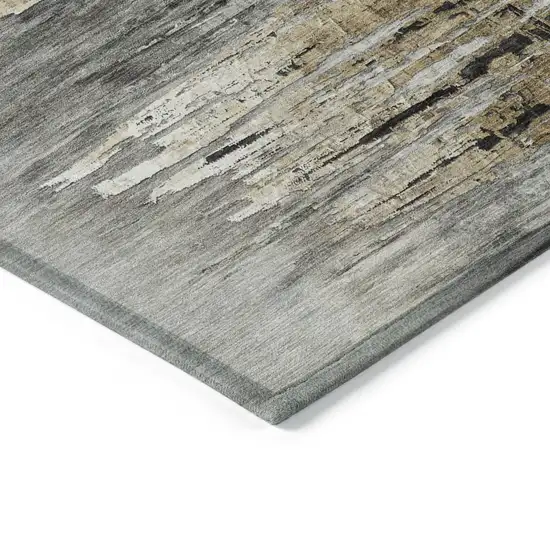 Gray Charcoal And Silver Abstract Washable Indoor Outdoor Area Rug Photo 5