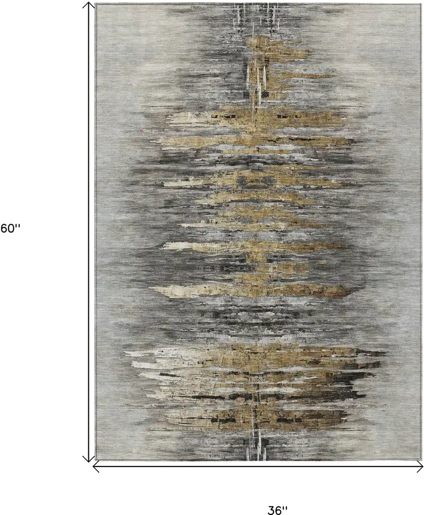 Gray Charcoal And Silver Abstract Washable Indoor Outdoor Area Rug Photo 3