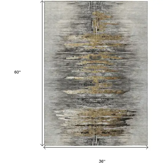 Gray Charcoal And Silver Abstract Washable Indoor Outdoor Area Rug Photo 3