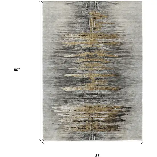 Gray Charcoal And Silver Abstract Washable Indoor Outdoor Area Rug Photo 3