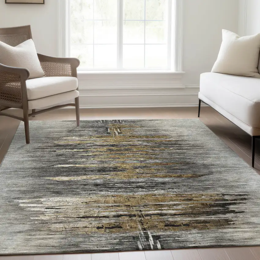 Gray Charcoal And Silver Abstract Washable Indoor Outdoor Area Rug Photo 9